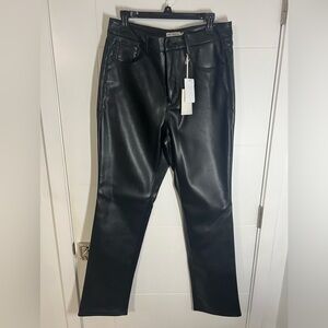 Good American Black Straight Leg Faux Leather Pants Size 14 / 32 NWT